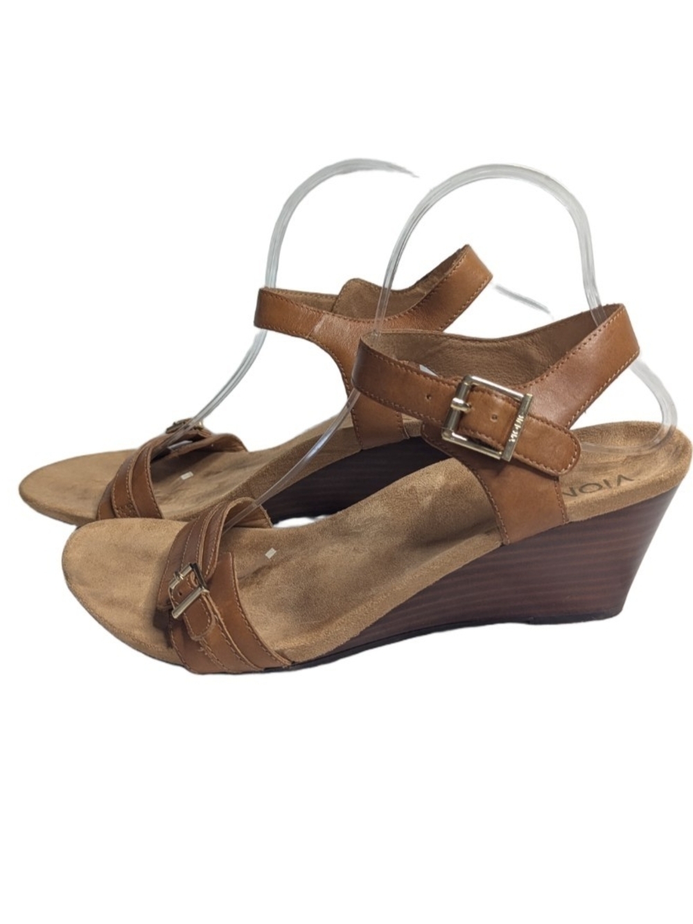 Vionic Noble Laurie Womens Brown Leather Buckle Strap Wedge Sandal Size 9.5